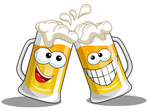 Cartoon Beer Mugs Cheers Isolated