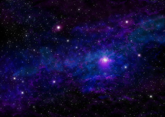 Night Sky with Stars and Purple Blue Nebula. Space Background.