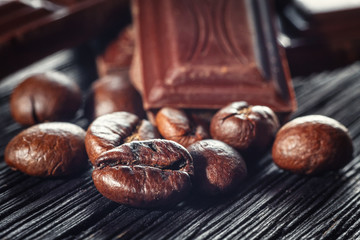 Close up of chocolate and coffee beans, shallow dof