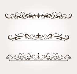 Set of calligraphic floral design elements and page decoration. Vector illustration
