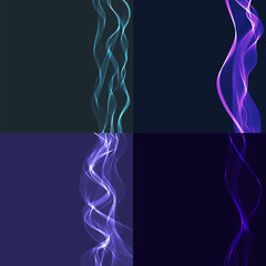 Set of abstract blue vector background with glowing ribbons