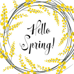 Hello Spring. Floral wreath of mimosa.