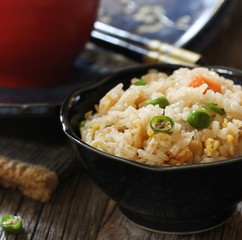 Chinese Fried rice served in s bowl, selective focus