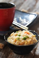 Chinese Fried rice served in s bowl, selective focus