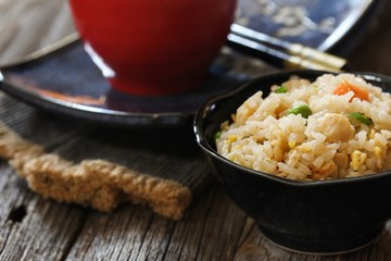 Chinese Fried rice served in s bowl, selective focus
