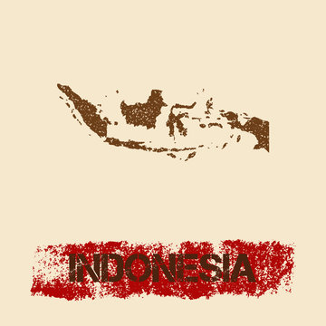Indonesia distressed map. Grunge patriotic poster with textured country ink stamp and roller paint mark, vector illustration.
