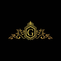 initial letter logo hexagon elegant gold