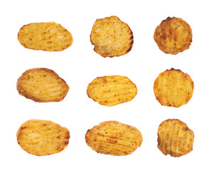 Baked potato slice composition, isolated