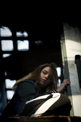 Beautiful girl on ruins