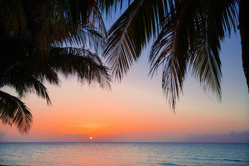 Fototapeta na wymiar Amazing gorgeous beautiful view of warm inviting sunset time at Cuban Cayo Coco island