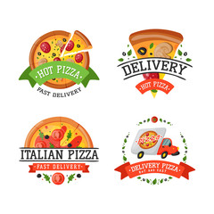 Delivery pizza badge vector illustration.