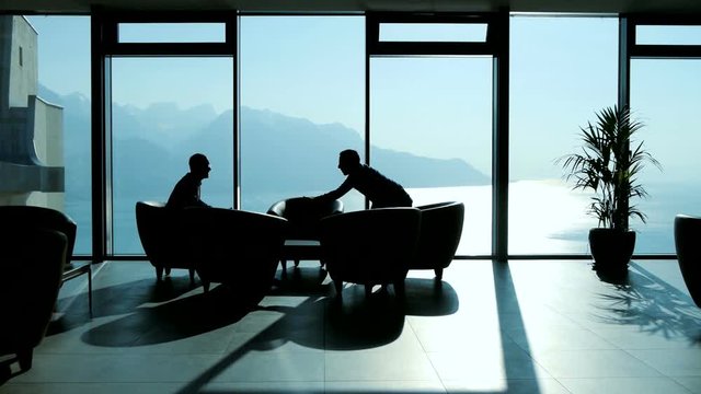 business meeting in modern building. businessman discussing.