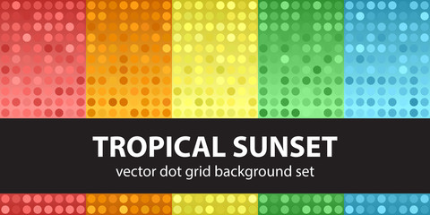 Polka dot pattern set "Tropical Sunset". Vector seamless gradient dot backgrounds