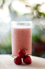Refreshing summer drink with Strawberry and donut