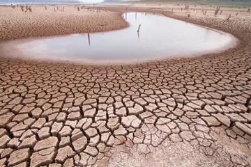 Poster Im Rahmen Climate change drought land and water in lake © piyaset