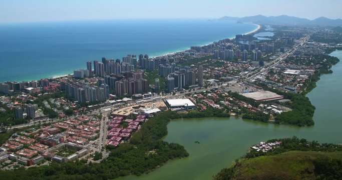 Aerial view of Barra da Tijuca downtown and beach, Rio de Janeiro, Brazil