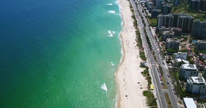 Aerial overhead view of Barra da Tijuca Beach, Rio de Janeiro, Brazil