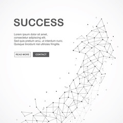 Wireframe mesh broken polygonal element. grossing arrow shape with connected lines and dots. Connection Structure. Digital Data Visualization.