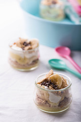 Banana vanilla trifle in a mini glass jar 