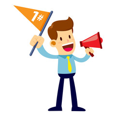 Businessman Talking Through Loud Speaker While Waving Flag