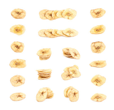 Baked Banana Chip Slice Isolated