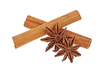 Anise and cinnamon isolated on white background