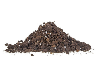 Pile heap of soil humus isolated on white background