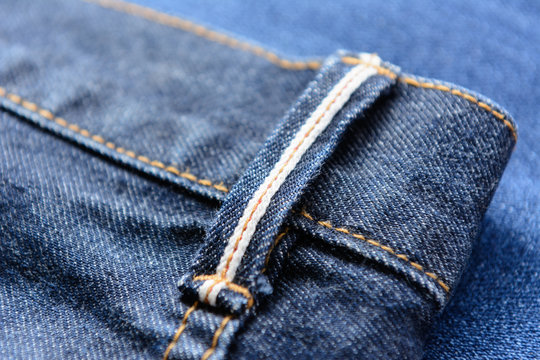 belt loop of denim jeans, close up