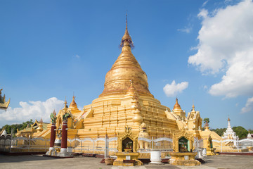 Ancient stupa of Kuthodaw Pagoda, sunny day. Mandalay, Myanmar