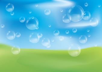 シャボン玉　草原と青空のイメージイラスト