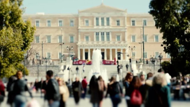 Greek parliament and Syntagma sq establish shot slowmo 100p