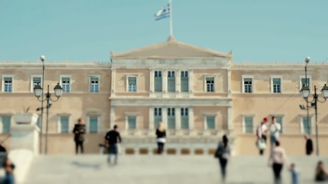 Greek parliament and Syntagma sq establish shot slowmo 100p