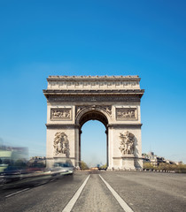 Fototapeta na wymiar Arc de Triumph in Paris, France, on a bright sunny morning