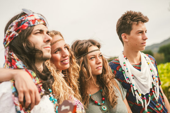 Young people in hippie style