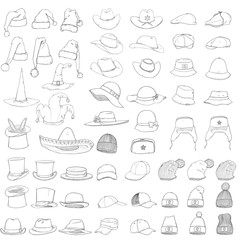 Vector Big Set of Sketch Hats and Caps