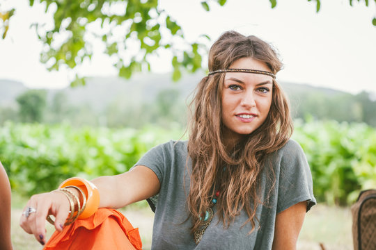 Hippie girl with long hair