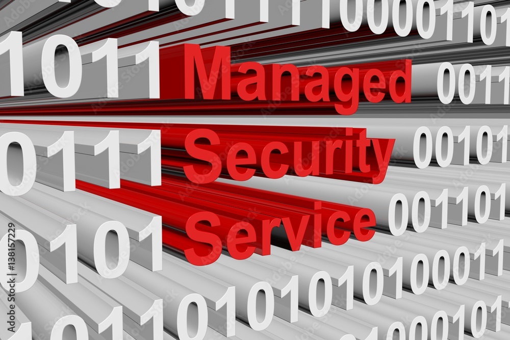 Poster managed security service in the form of binary code, 3d illustration