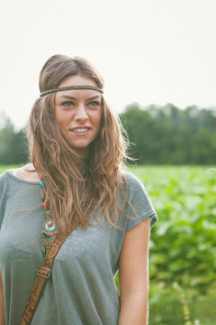 Girl in hippie style wearing headband