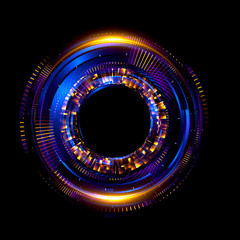 Orb neon rays. luminous hole. Spiral cover. 
Black neural HUD. Halo around. Power isolated. Sparks particle.
Space tunnel. Glossy face. LED color ellipse. Glint gold glitter. Glow clock
