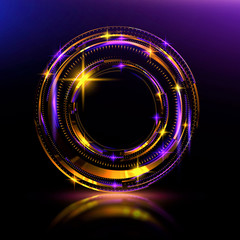 Orb neon rays. luminous hole. Spiral cover. 
Black neural HUD. Halo around. Power isolated. Sparks particle.
Space tunnel. Glossy face. LED color ellipse. Glint gold glitter. Glow clock