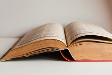 Knowledge concept: big old book with mahy pages open in the middle
