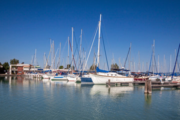 Fototapeta na wymiar Yachts on the lake Balaton, Siofok, Hungary