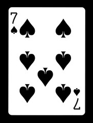 Seven of spades playing card, isolated on black background.