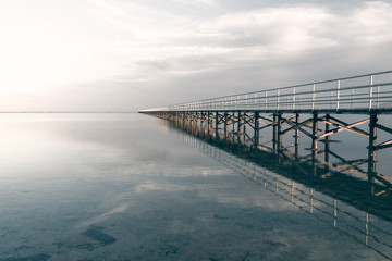 Obraz premium Pier, pontoon on the Red Sea at sunrise, Egypt.