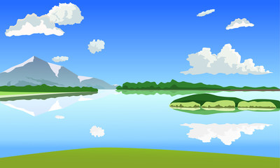 Naklejka na ściany i meble Vector summer background. Landscape with a lake.