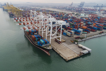 The busy of port congestion loading and discharging  containers services in maritime transports in...
