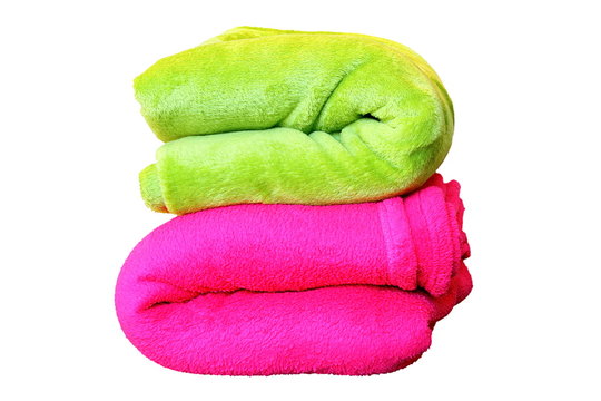 Isolated Stack Of Colorful Blankets