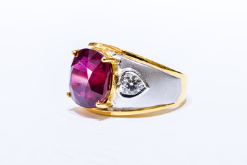 Gold ring with  ruby isolated on white background