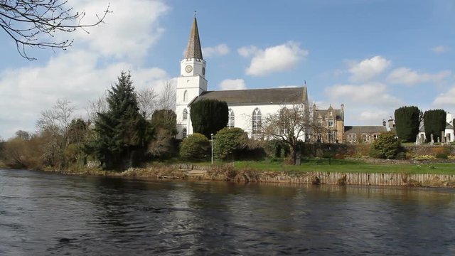 TheWhite Church and River Earn Comrie Scotland 
