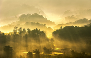 beautiful landscape. mountain and fog valley,Mountain layer in morning sun light. Thailand